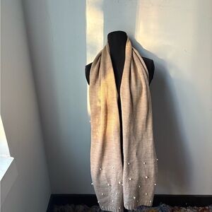 Beige Scarf with Pearl Accents